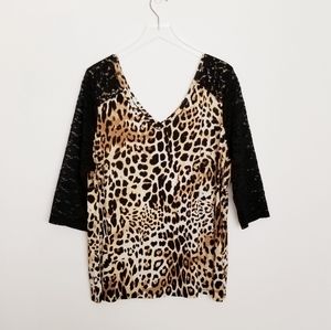 Lane Bryant V-Neck Lepard and Lace Top